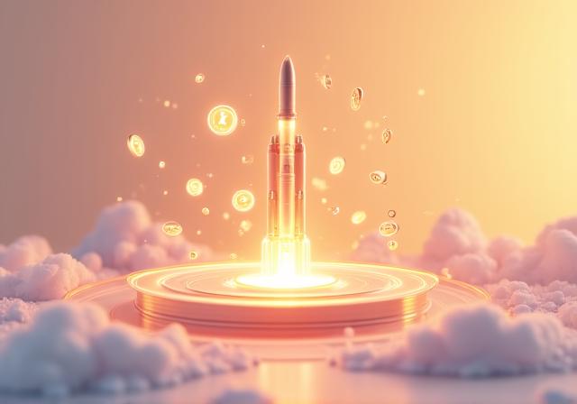 3D visualization of a digital launchpad platform representing early access crypto growth